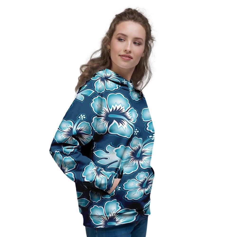 Blue Hibiscus Hawaiian Print Women's Hoodie-grizzshop