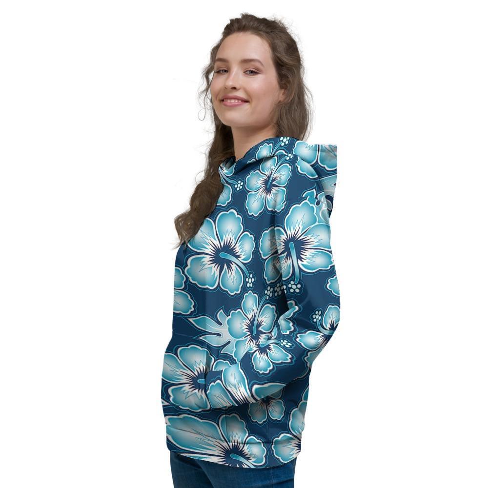 Blue Hibiscus Hawaiian Print Women's Hoodie-grizzshop