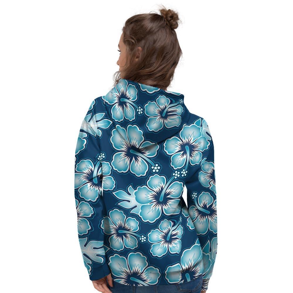 Blue Hibiscus Hawaiian Print Women's Hoodie-grizzshop