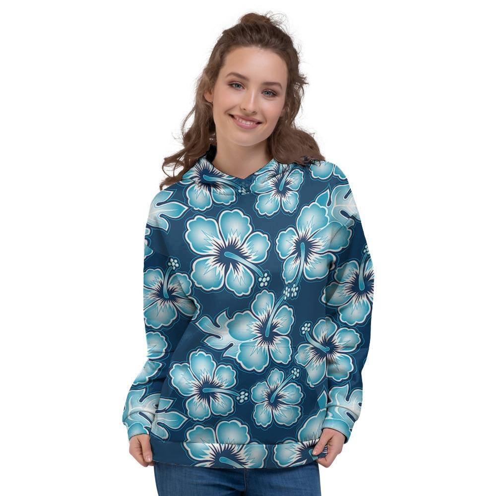 Blue Hibiscus Hawaiian Print Women's Hoodie-grizzshop