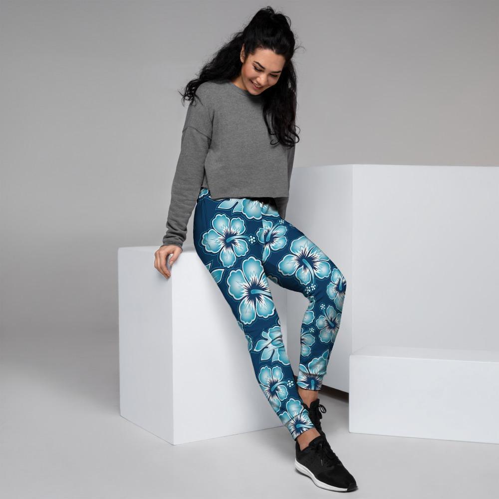 Blue Hibiscus Hawaiian Print Women's Joggers-grizzshop