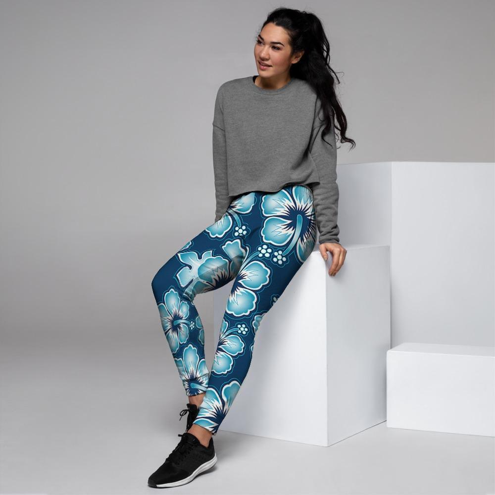 Blue Hibiscus Hawaiian Print Women's Joggers-grizzshop