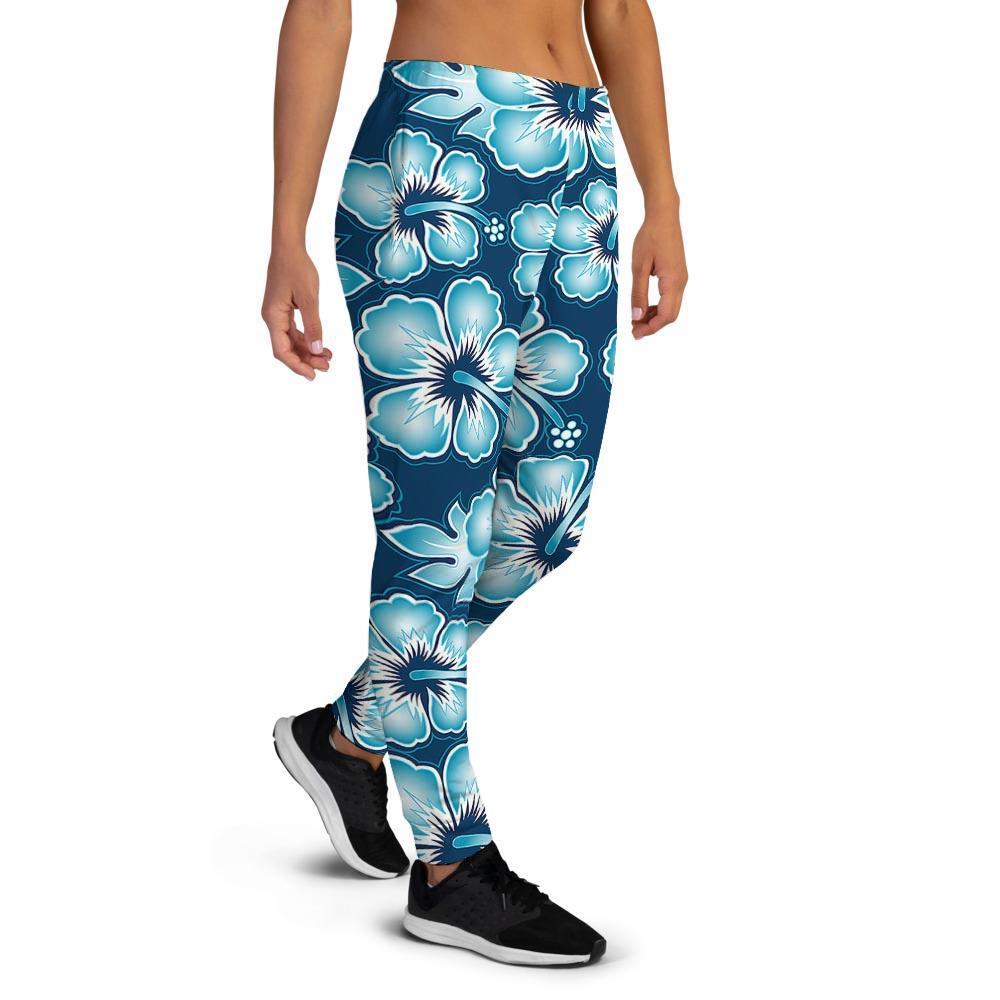 Blue Hibiscus Hawaiian Print Women's Joggers-grizzshop