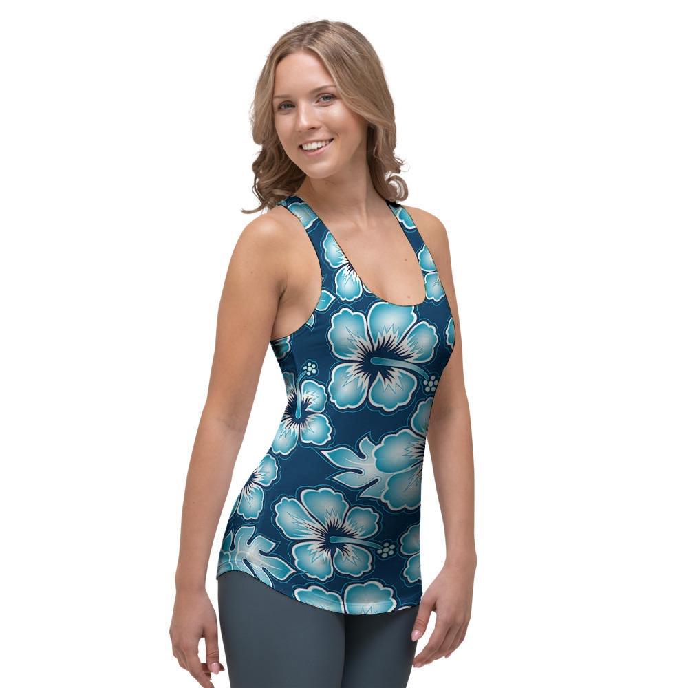 Blue Hibiscus Hawaiian Print Women's Racerback Tank Top-grizzshop