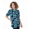 Blue Hibiscus Hawaiian Print Women's Short Sleeve Shirts-grizzshop