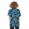 Blue Hibiscus Hawaiian Print Women's Short Sleeve Shirts-grizzshop