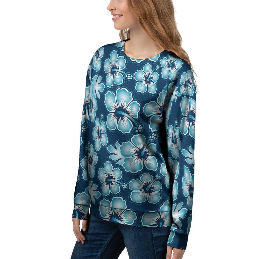 Blue Hibiscus Hawaiian Print Women's Sweatshirt-grizzshop