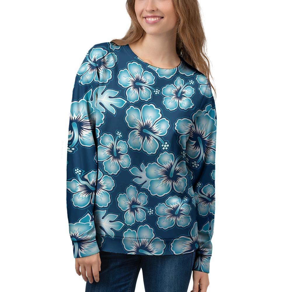 Blue Hibiscus Hawaiian Print Women's Sweatshirt-grizzshop