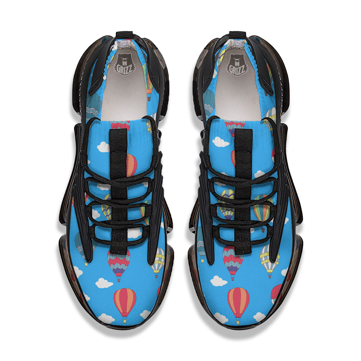 Blue Hot Air Balloon Print Pattern Black Gym Shoes-grizzshop