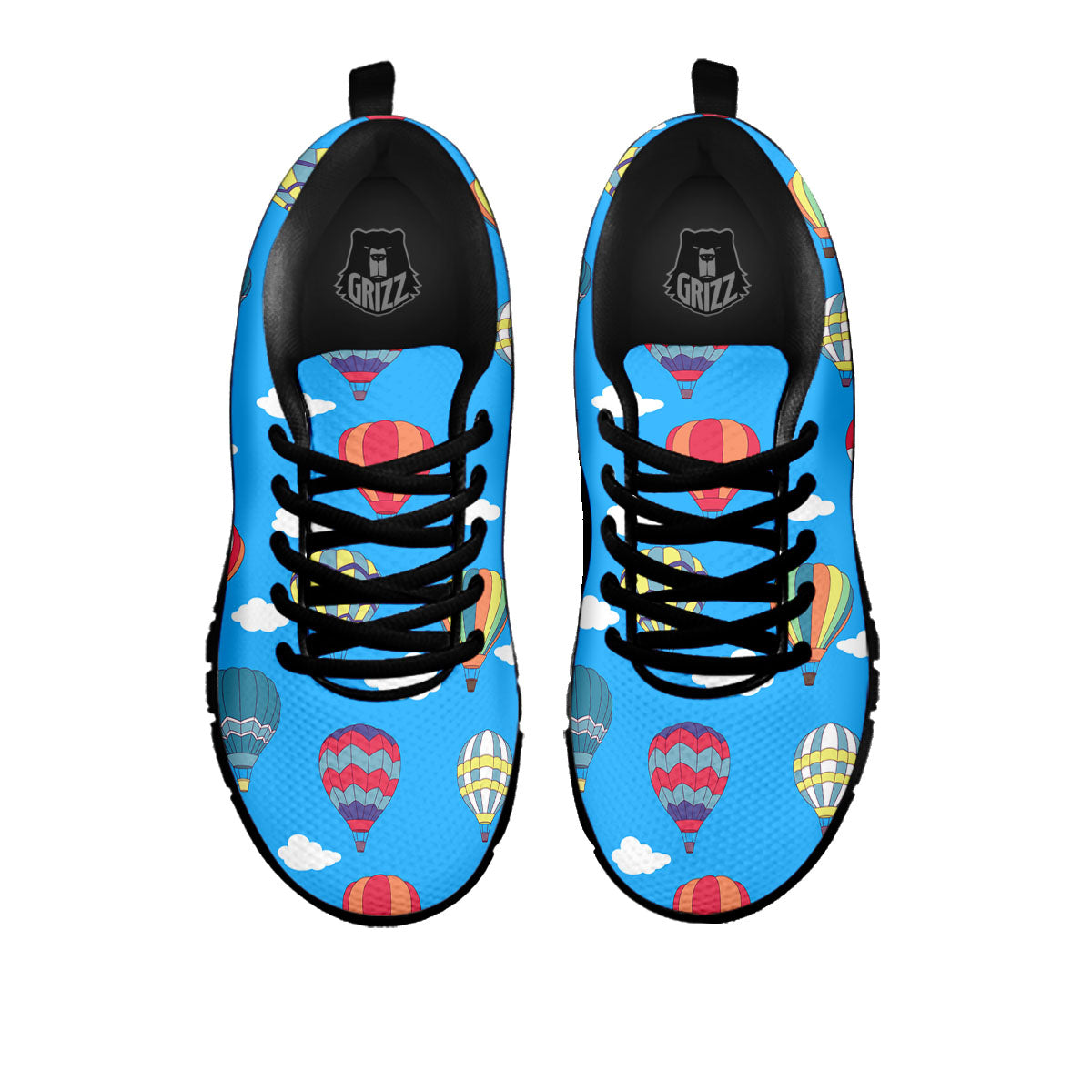 Blue Hot Air Balloon Print Pattern Black Sneaker-grizzshop