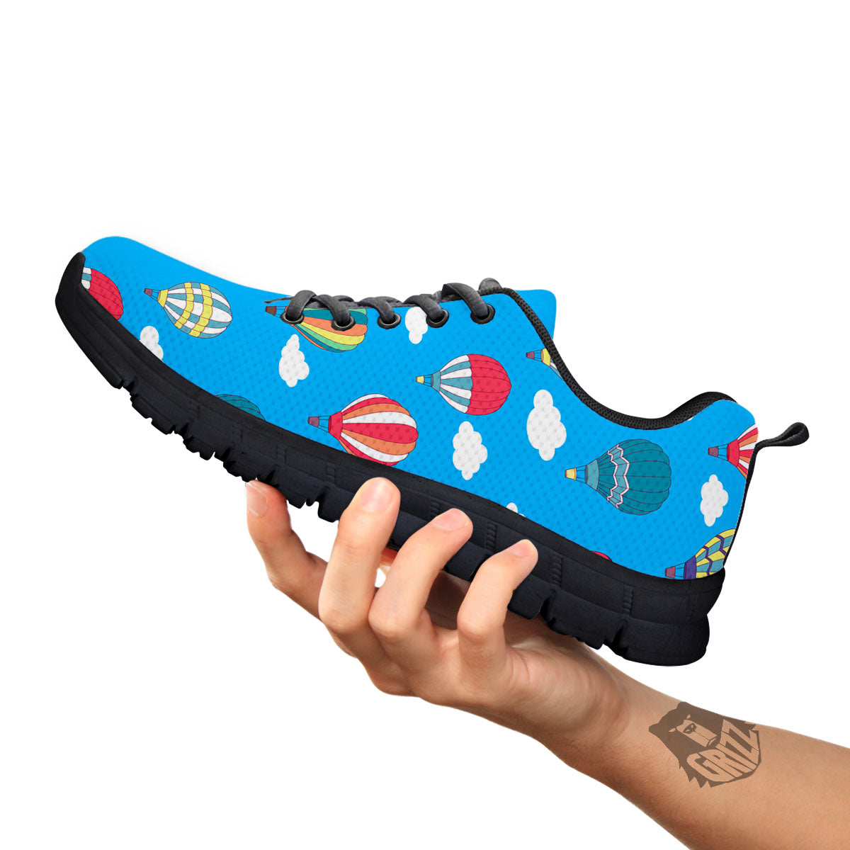 Blue Hot Air Balloon Print Pattern Black Sneaker-grizzshop