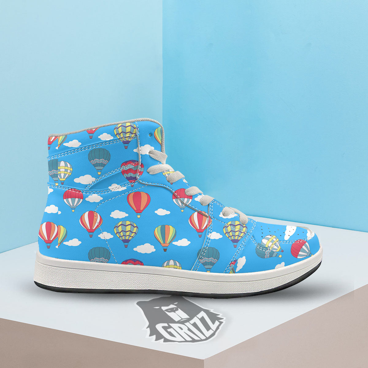 Blue Hot Air Balloon Print Pattern High Top Sneakers-grizzshop