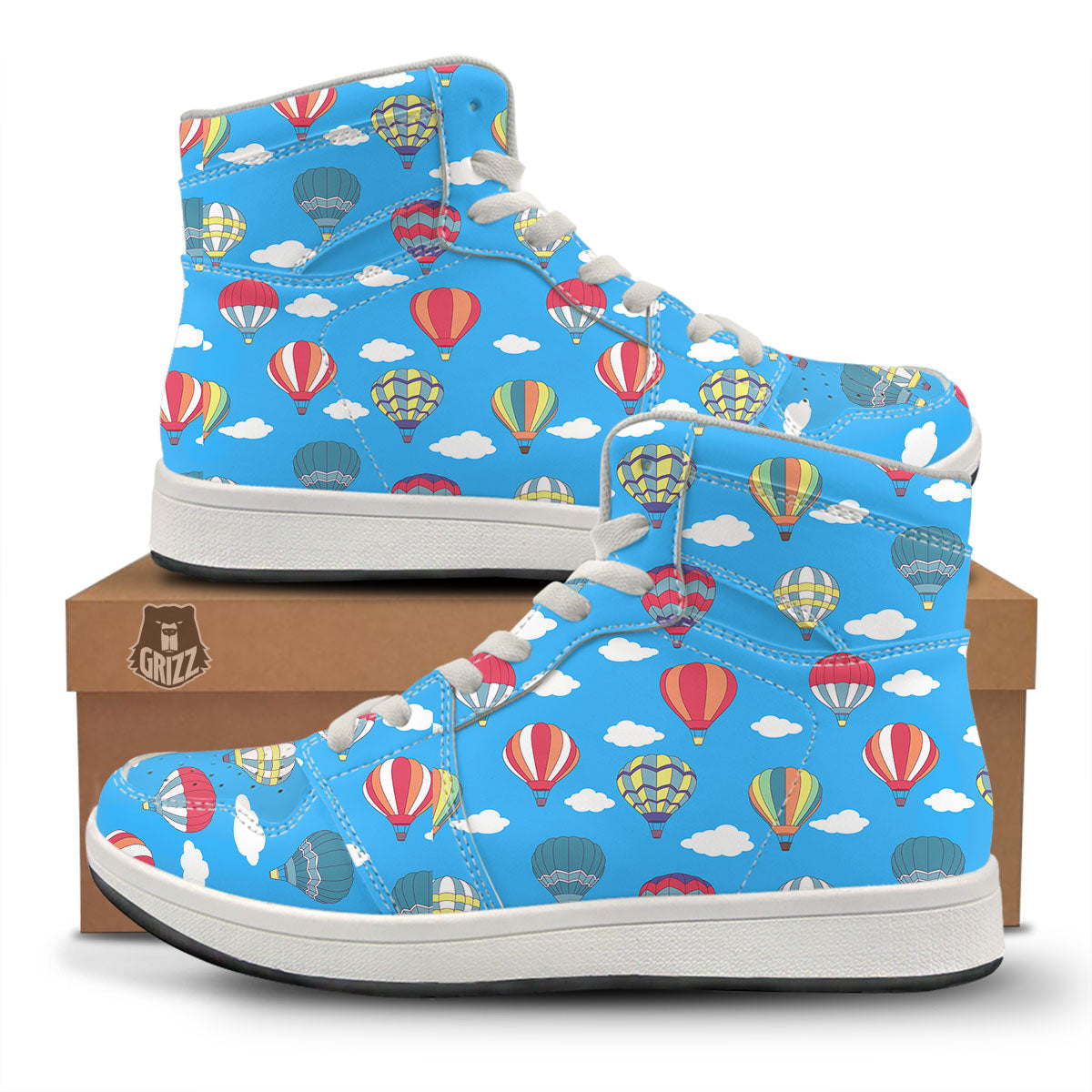 Blue Hot Air Balloon Print Pattern High Top Sneakers-grizzshop