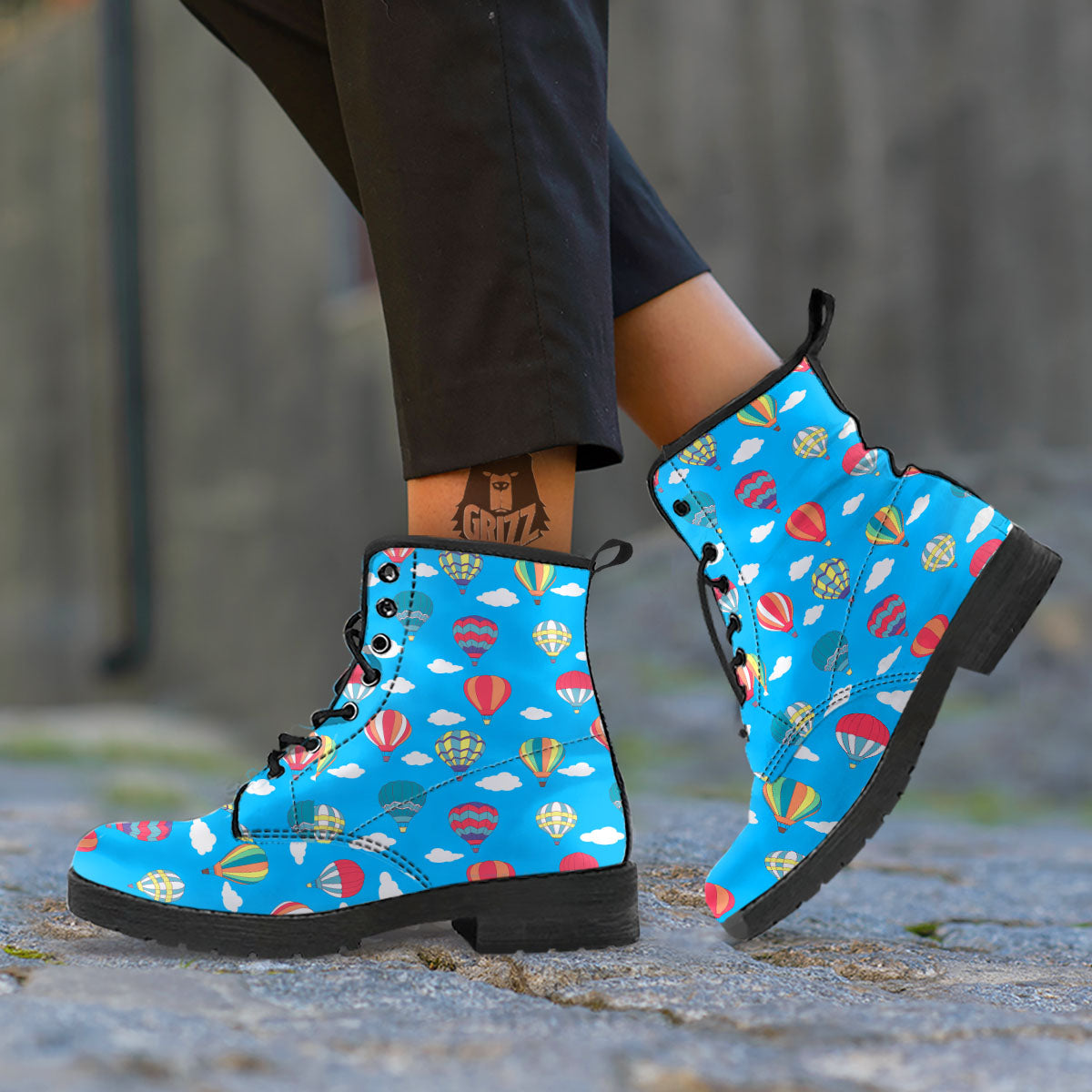 Blue Hot Air Balloon Print Pattern Leather Boots-grizzshop