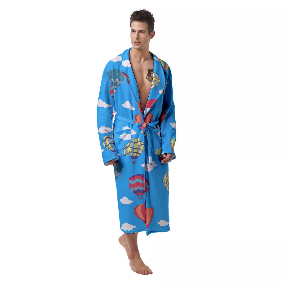 Blue Hot Air Balloon Print Pattern Men's Robe-grizzshop