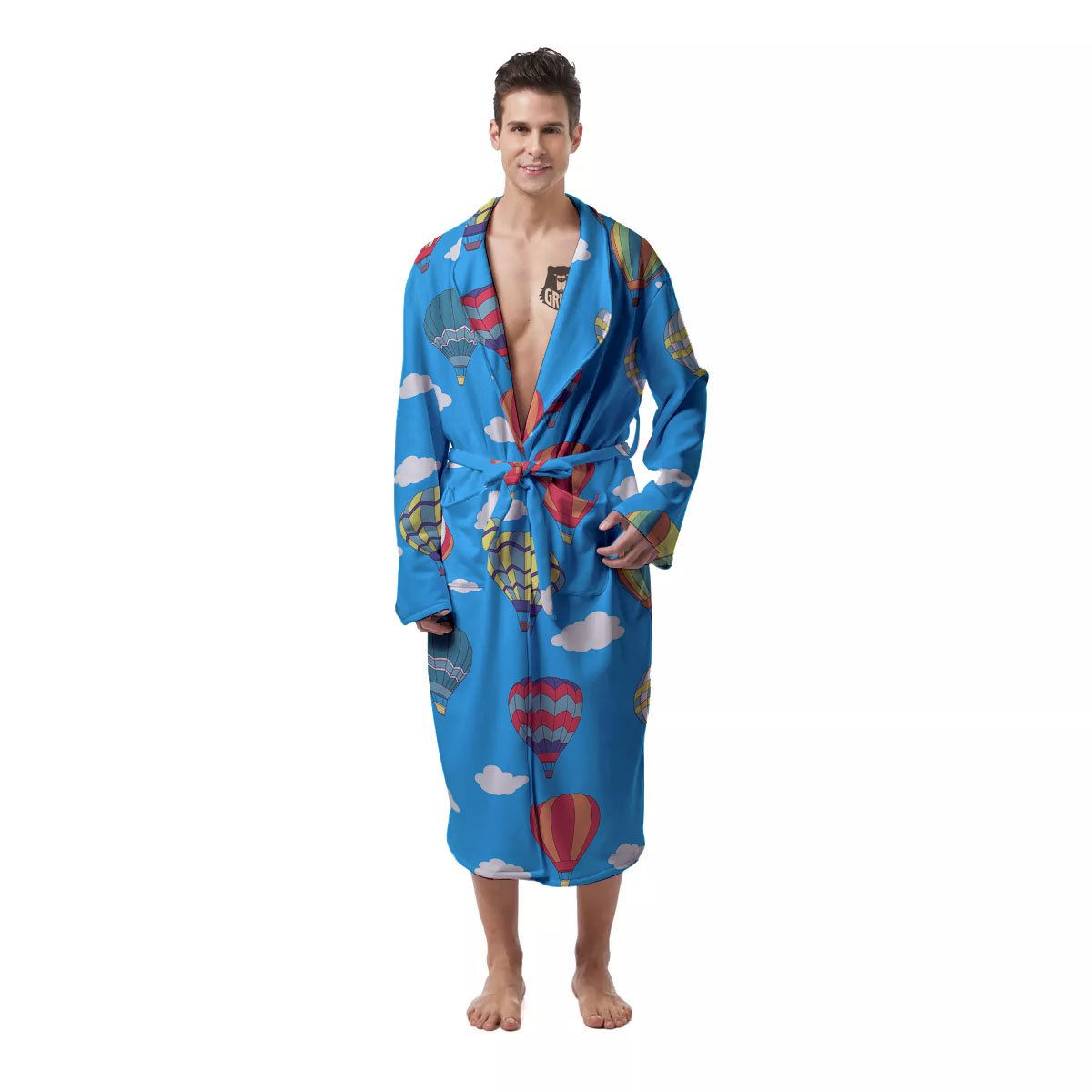 Blue Hot Air Balloon Print Pattern Men's Robe-grizzshop