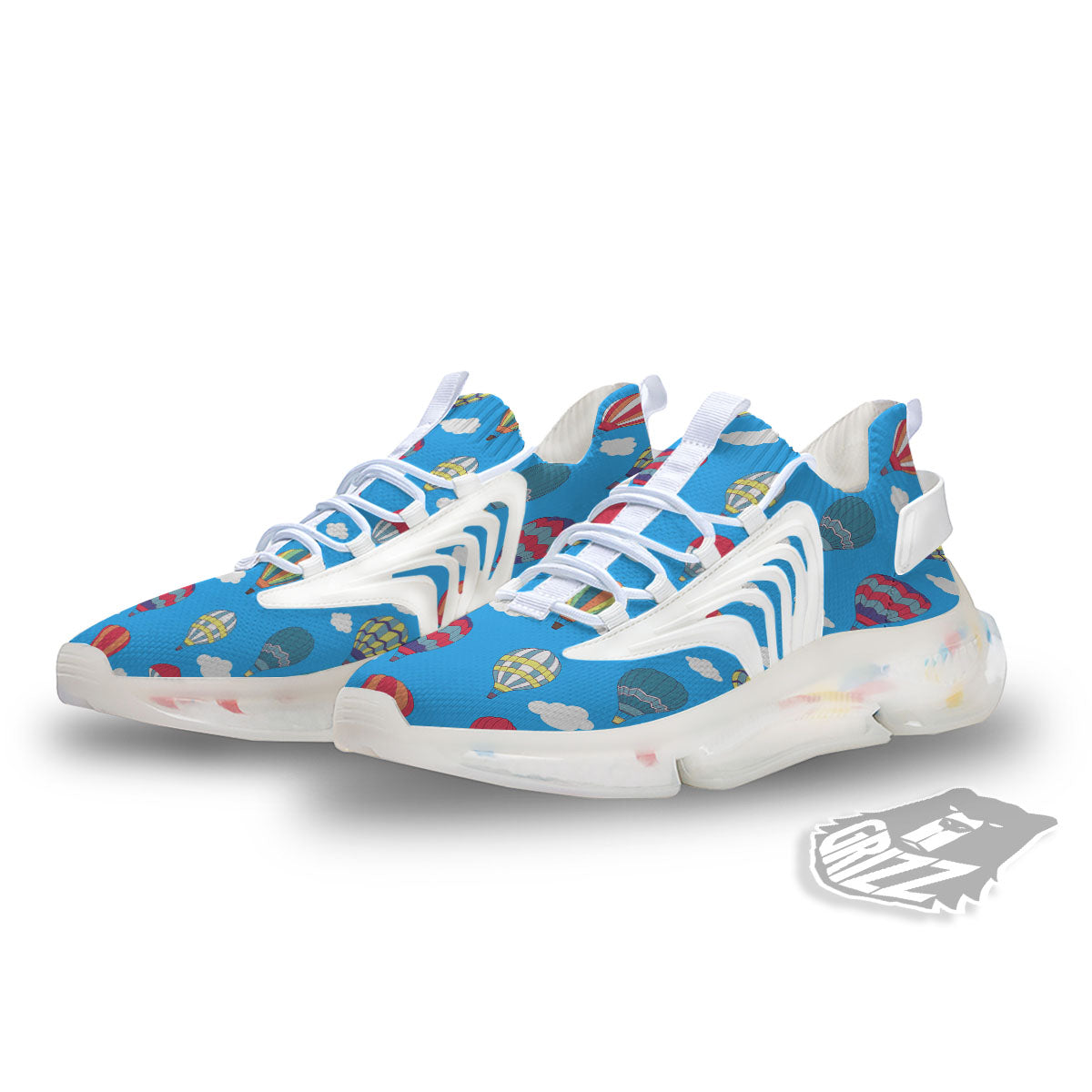 Blue Hot Air Balloon Print Pattern White Gym Shoes-grizzshop