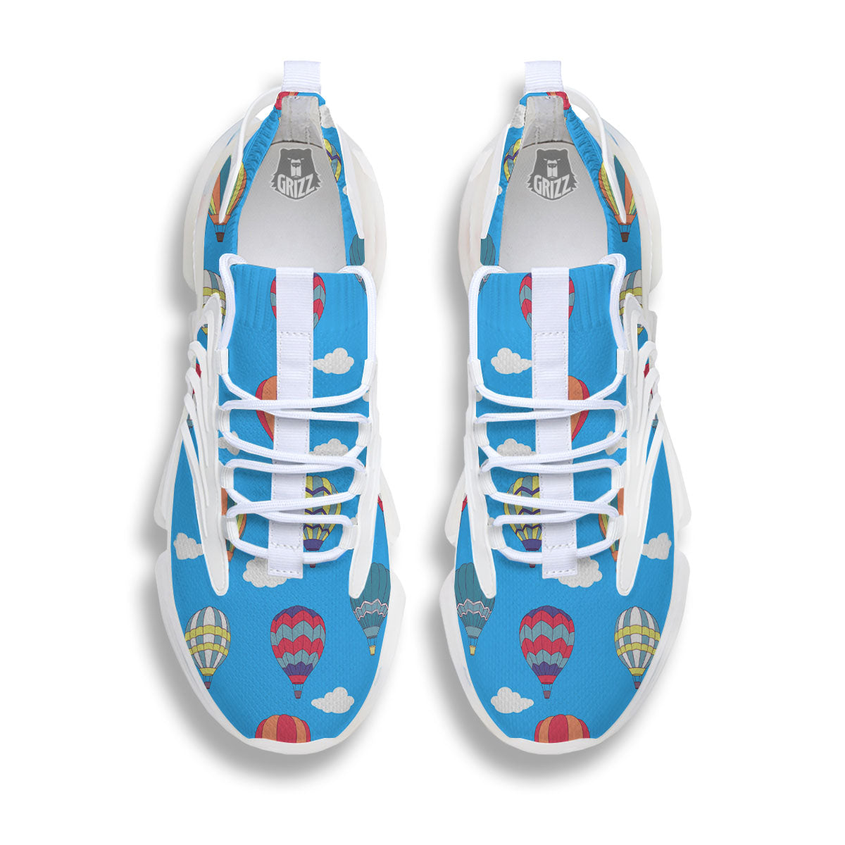 Blue Hot Air Balloon Print Pattern White Gym Shoes-grizzshop