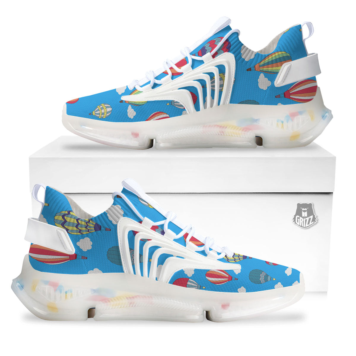 Blue Hot Air Balloon Print Pattern White Gym Shoes-grizzshop