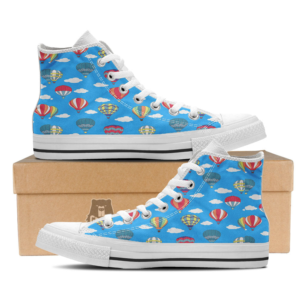 Blue Hot Air Balloon Print Pattern White High Top Shoes-grizzshop