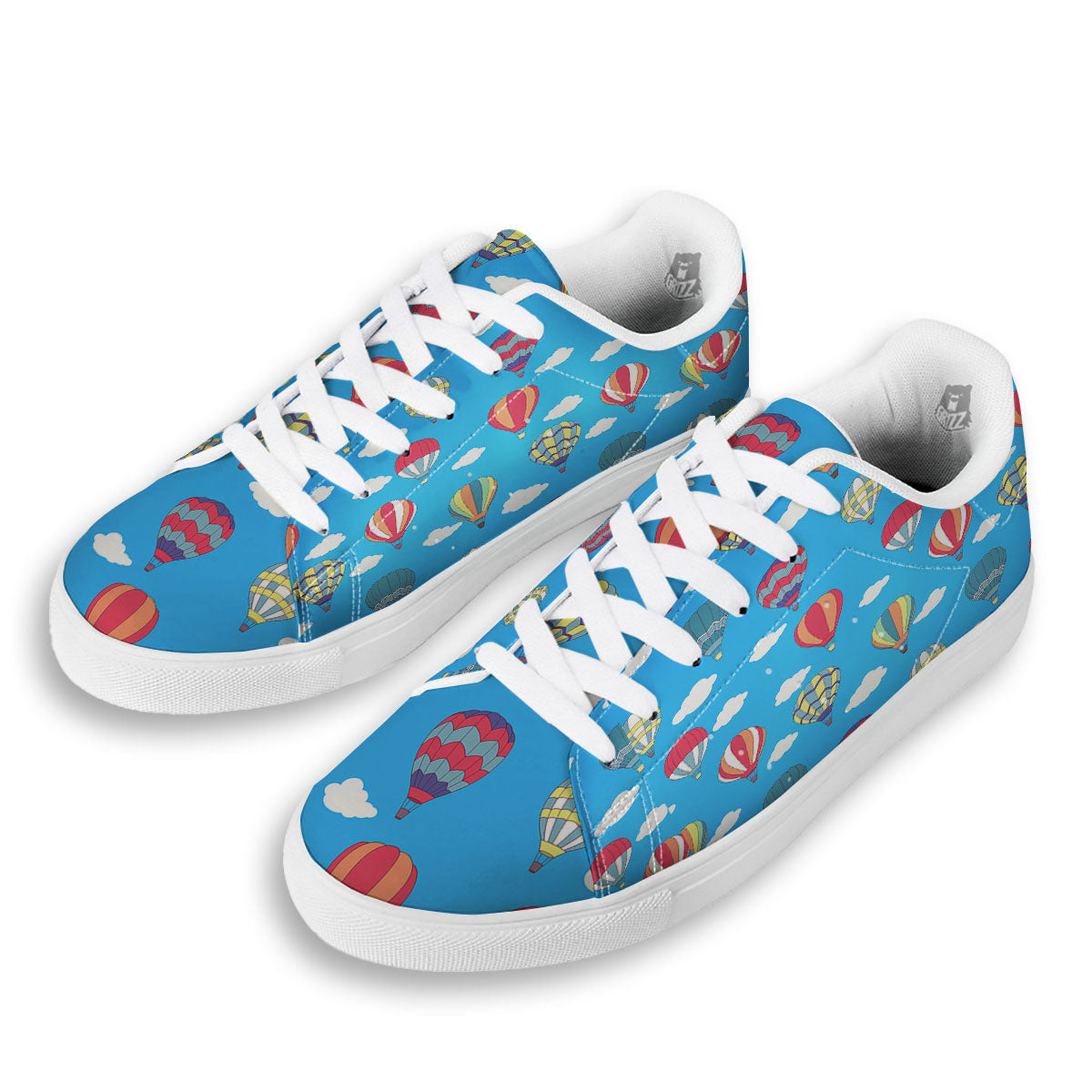 Blue Hot Air Balloon Print Pattern White Low Top Sneakers-grizzshop