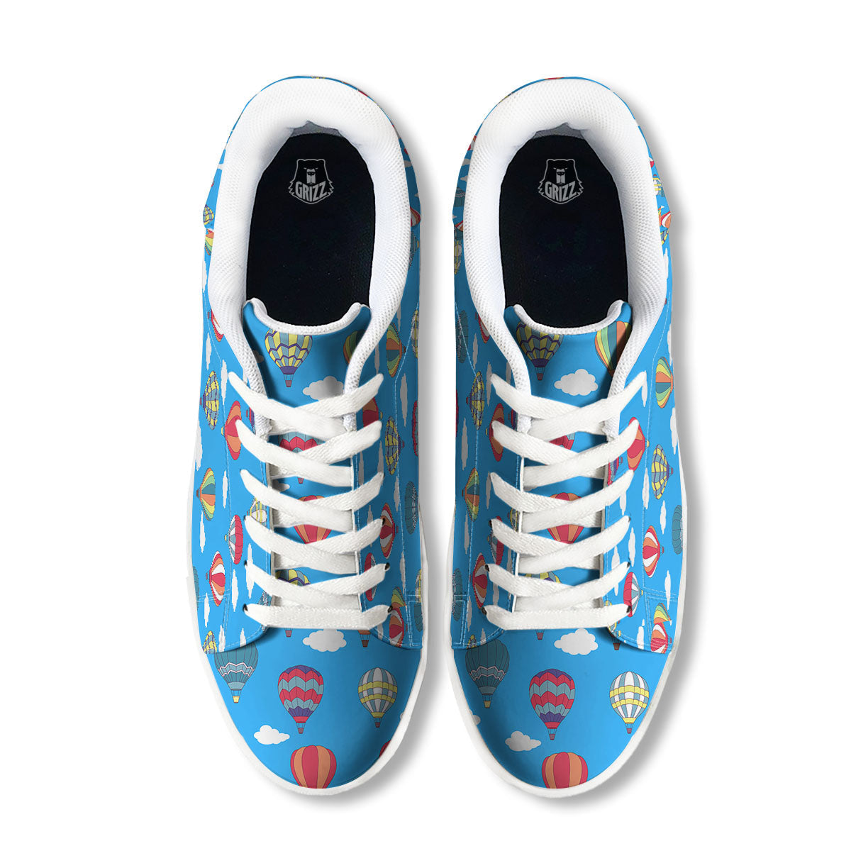 Blue Hot Air Balloon Print Pattern White Low Top Sneakers-grizzshop