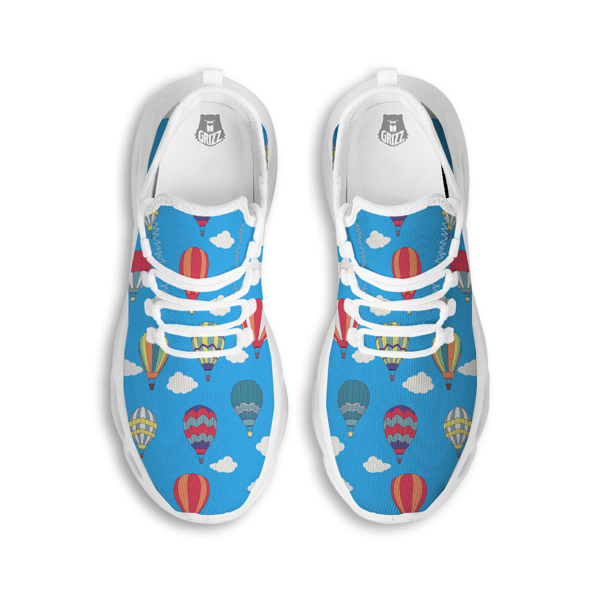 Blue Hot Air Balloon Print Pattern White Running Shoes-grizzshop