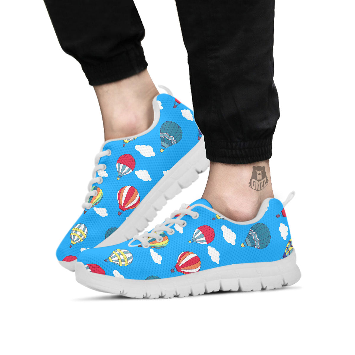 Blue Hot Air Balloon Print Pattern White Sneaker-grizzshop