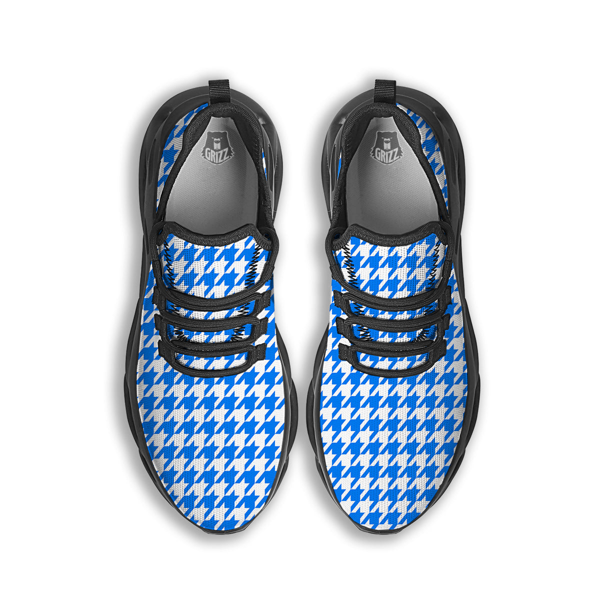 Blue Houndstooth Print Black Running Shoes-grizzshop