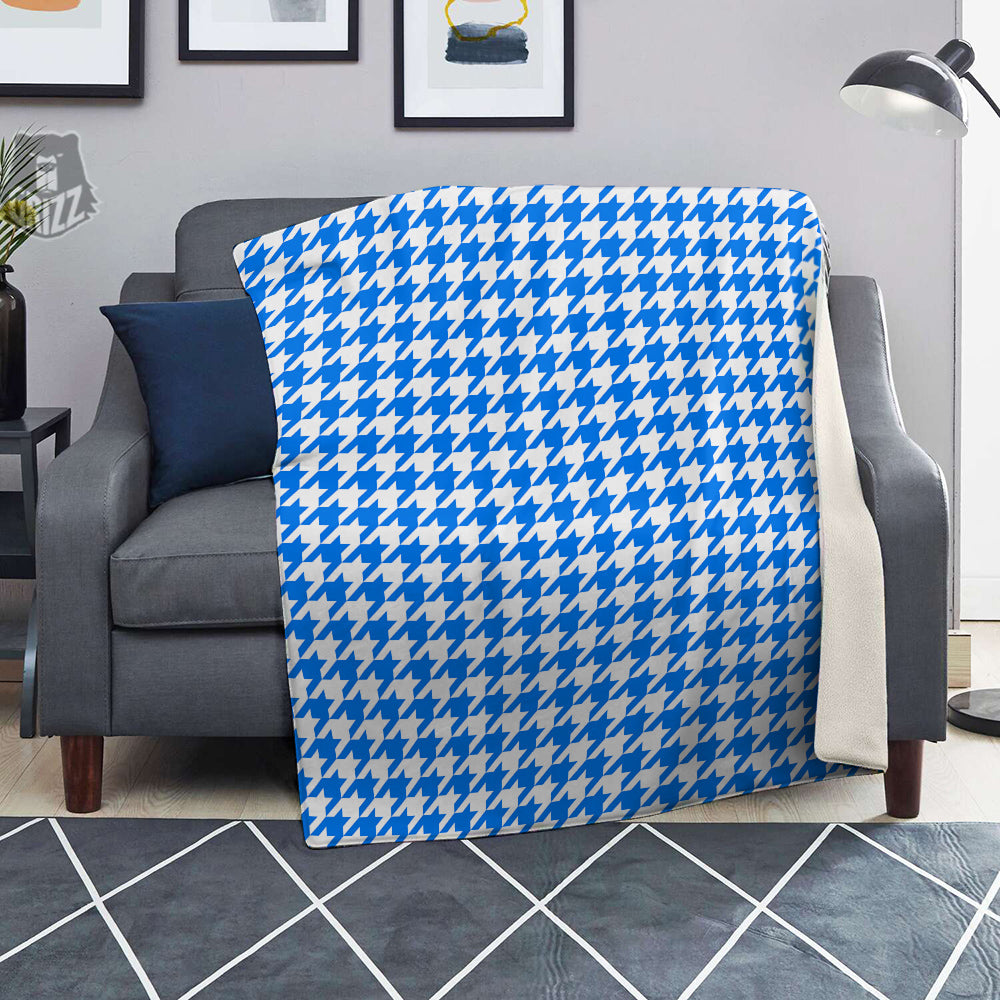 Blue Houndstooth Print Blanket-grizzshop