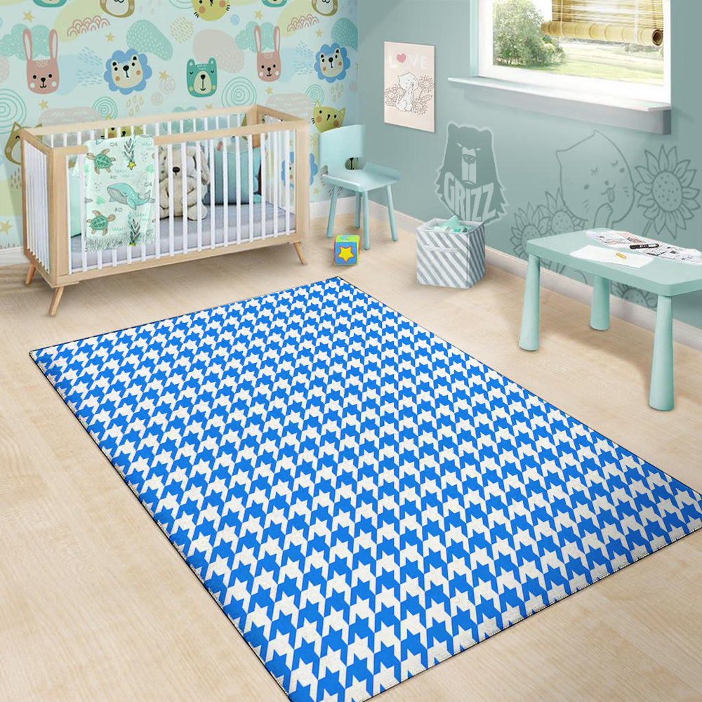 Blue Houndstooth Print Floor Mat-grizzshop