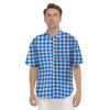 Blue Houndstooth Print Men's Short Sleeve Shirts-grizzshop