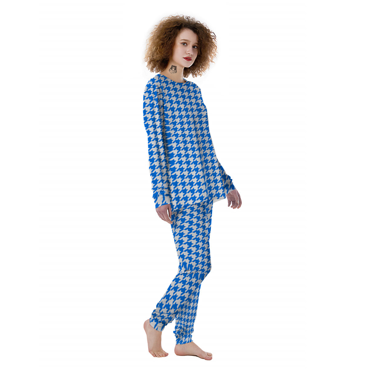 Blue Houndstooth Print Women's Pajamas-grizzshop