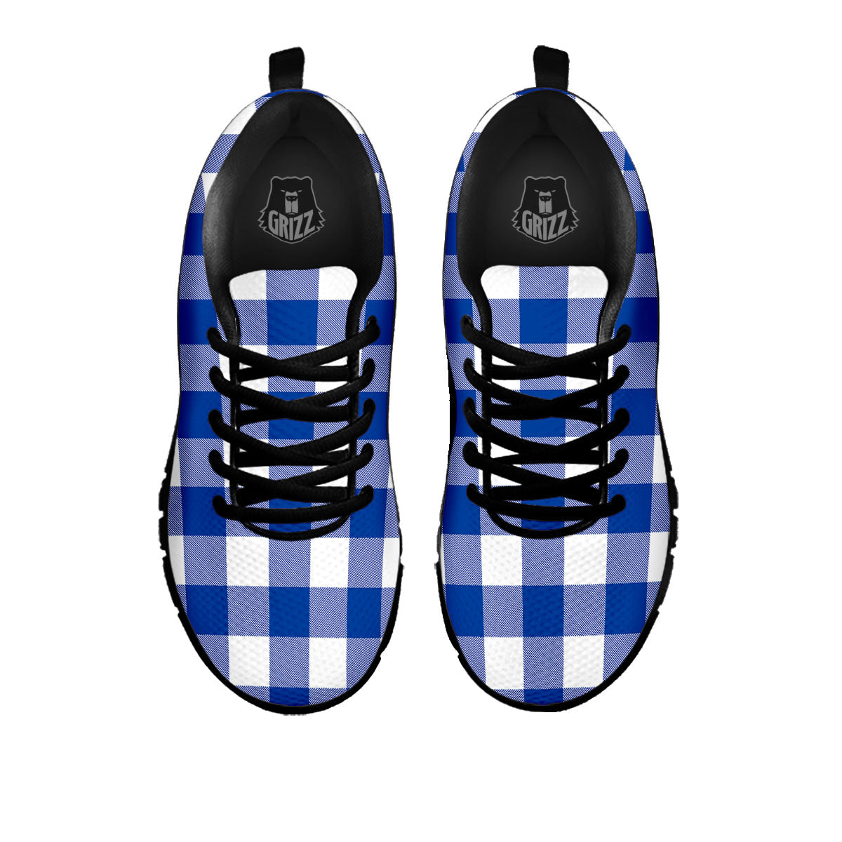 Blue Indigo And White Gingham Print Black Sneaker-grizzshop