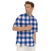 Blue Indigo And White Gingham Print Men's Short Sleeve Shirts-grizzshop