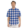 Blue Indigo And White Gingham Print Men's Short Sleeve Shirts-grizzshop