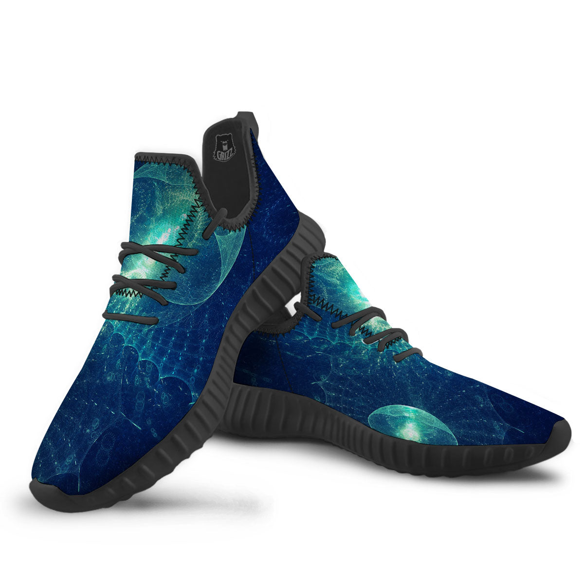 Blue Jellyfish On Deep Sea Print Black Walking Shoes-grizzshop