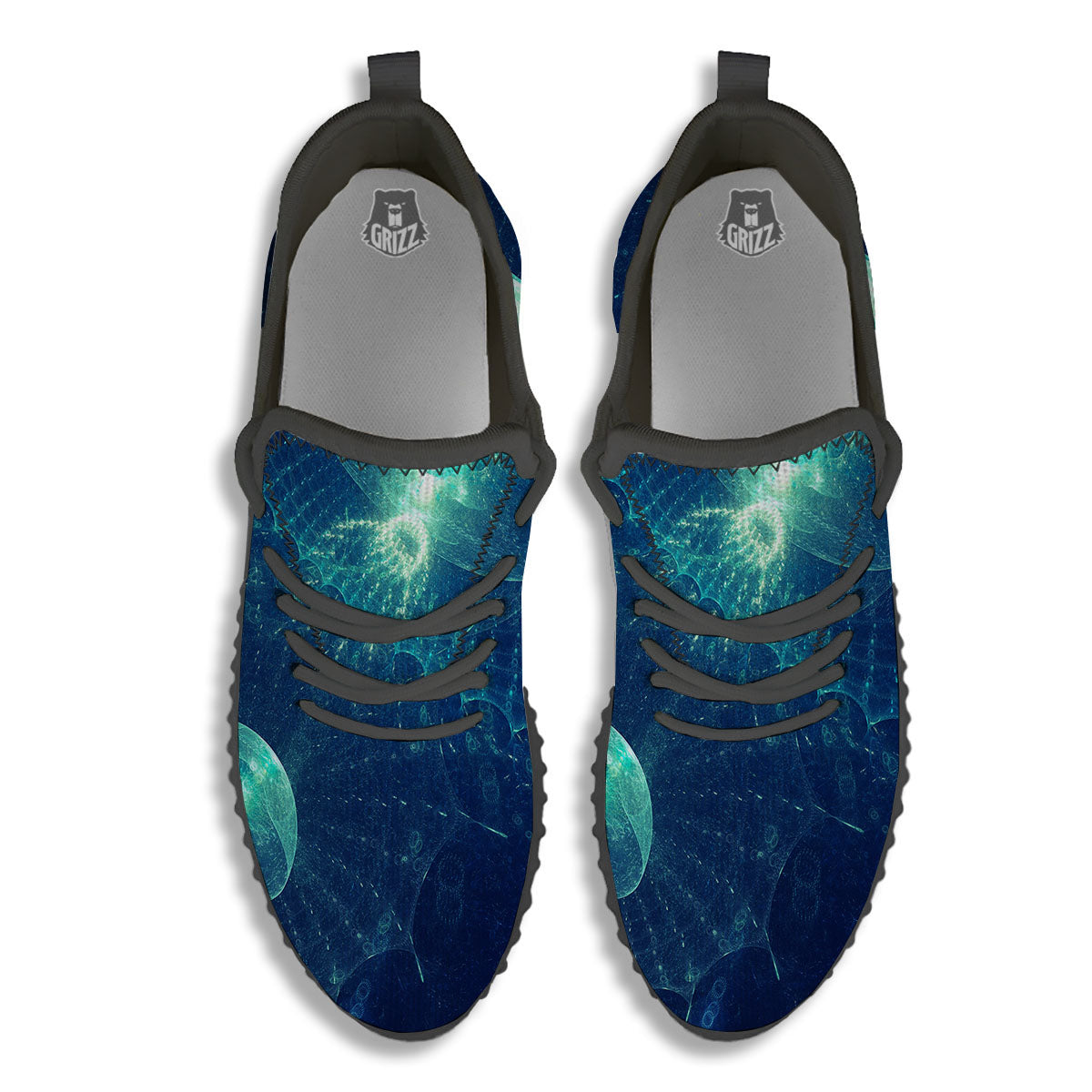 Blue Jellyfish On Deep Sea Print Black Walking Shoes-grizzshop