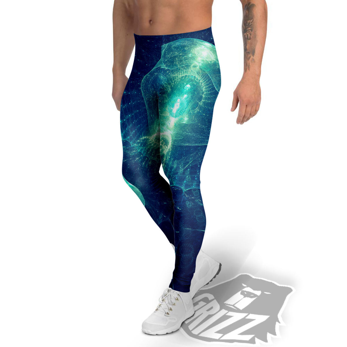 Blue Jellyfish On Deep Sea Print Men's Leggings-grizzshop