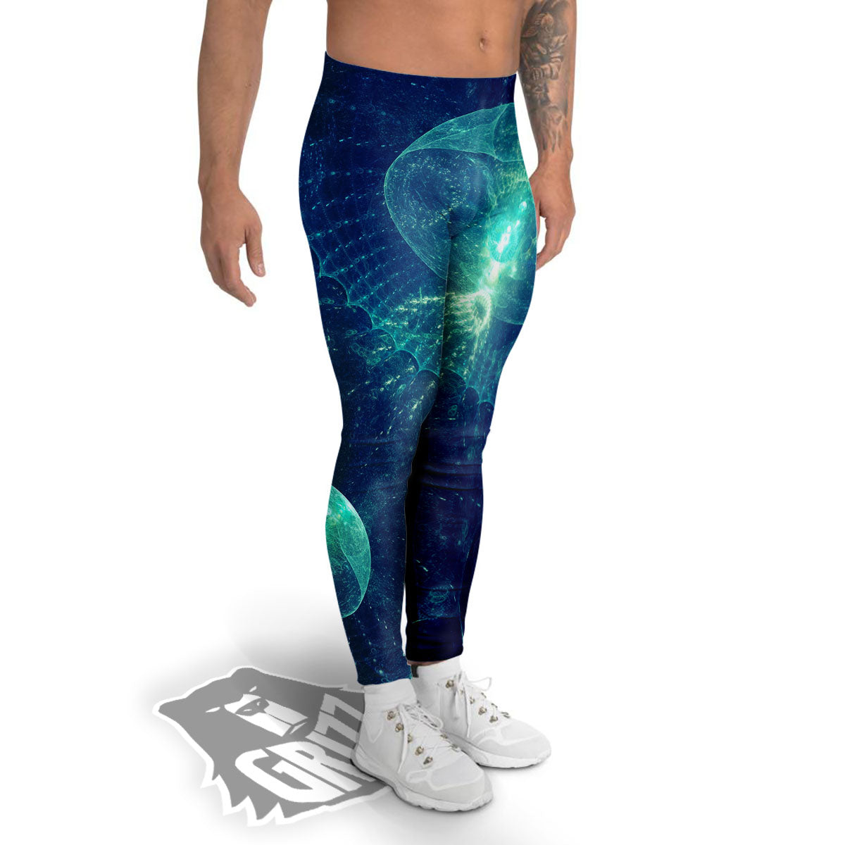 Blue Jellyfish On Deep Sea Print Men's Leggings-grizzshop