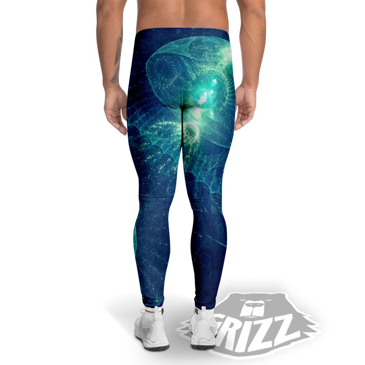 Blue Jellyfish On Deep Sea Print Men's Leggings-grizzshop