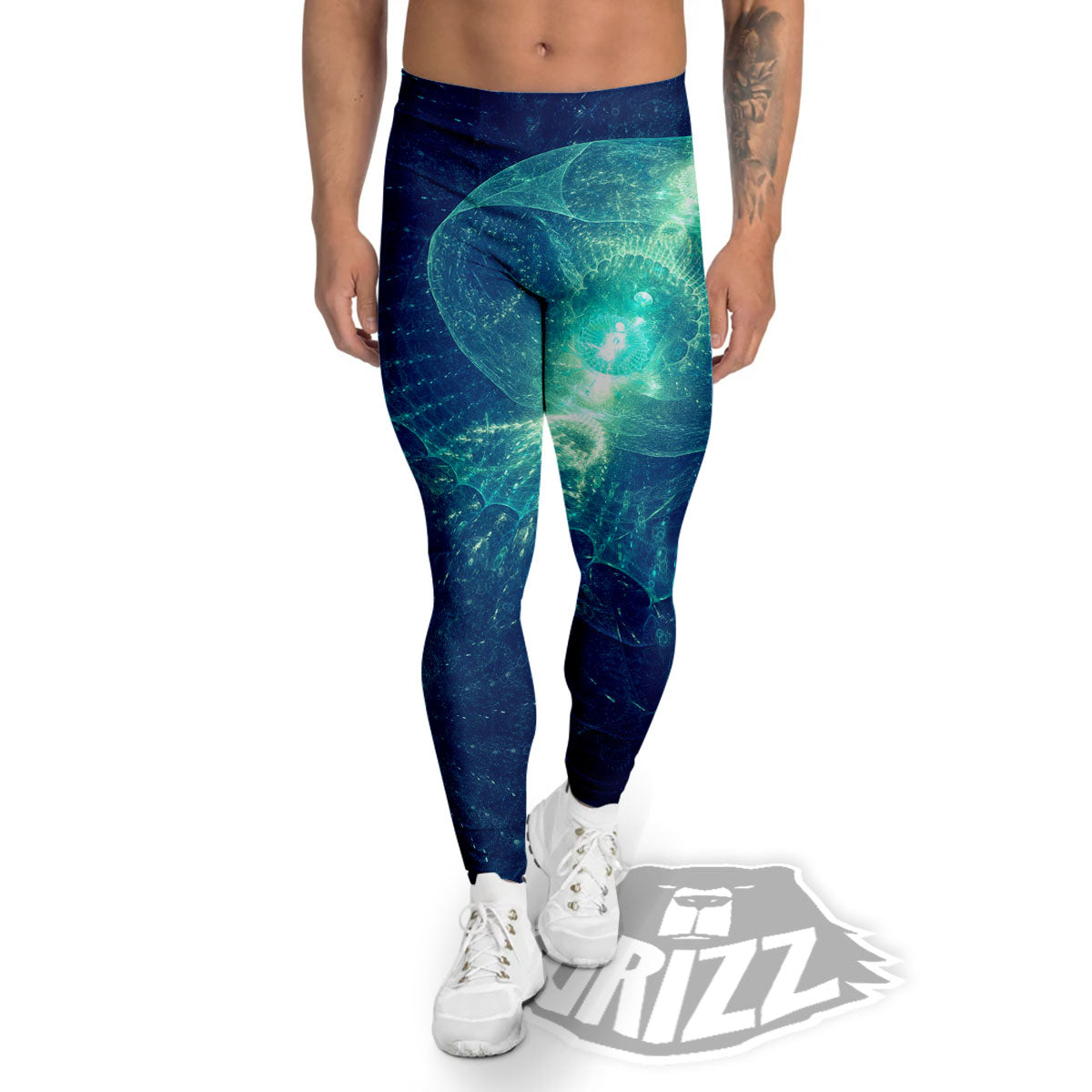 Blue Jellyfish On Deep Sea Print Men's Leggings-grizzshop