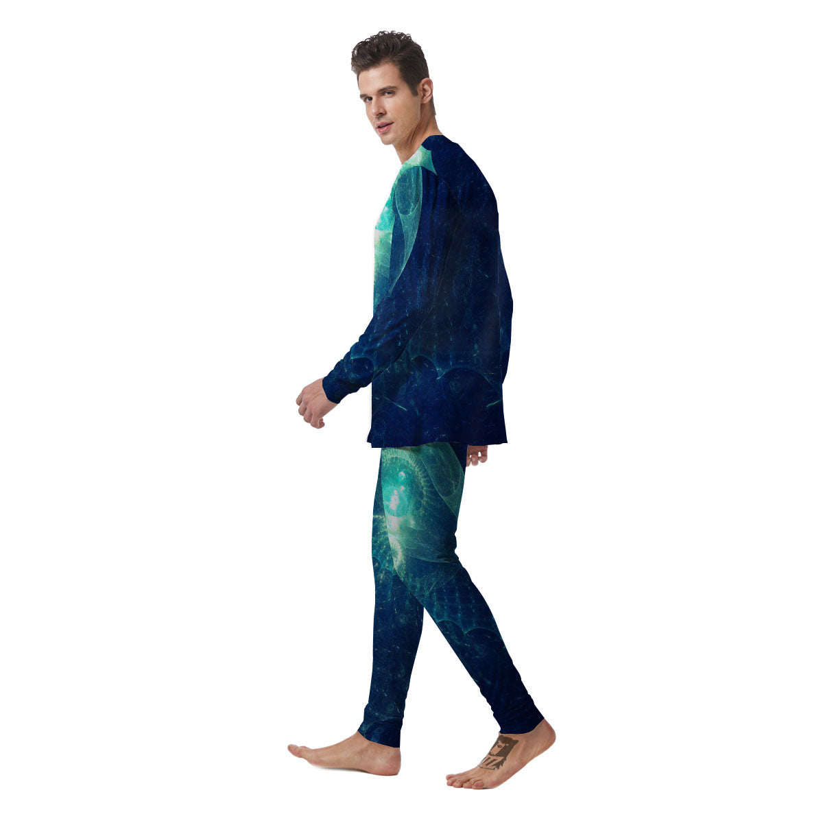 Blue Jellyfish On Deep Sea Print Men's Pajamas-grizzshop