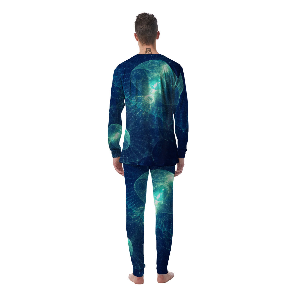 Blue Jellyfish On Deep Sea Print Men's Pajamas-grizzshop