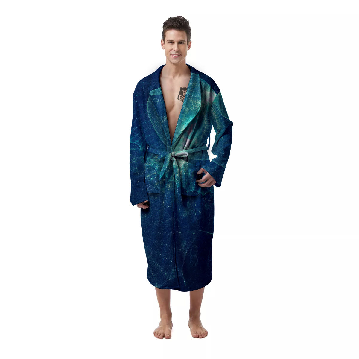 Blue Jellyfish On Deep Sea Print Men's Robe-grizzshop