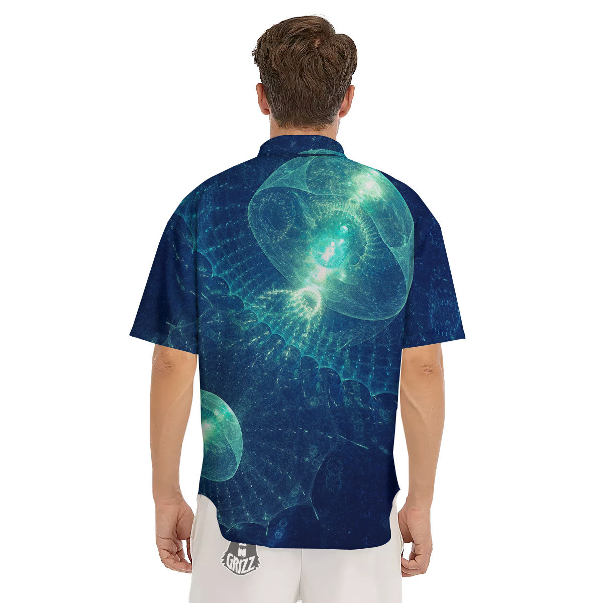 Blue Jellyfish On Deep Sea Print Men's Short Sleeve Shirts-grizzshop