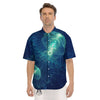 Blue Jellyfish On Deep Sea Print Men's Short Sleeve Shirts-grizzshop