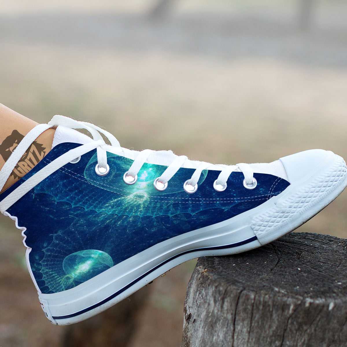 Blue Jellyfish On Deep Sea Print White High Top Shoes-grizzshop