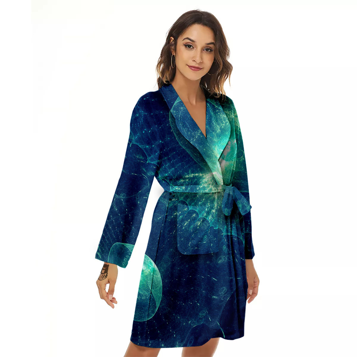Blue Jellyfish On Deep Sea Print Women's Robe-grizzshop