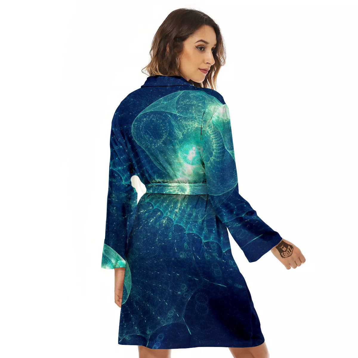 Blue Jellyfish On Deep Sea Print Women's Robe-grizzshop